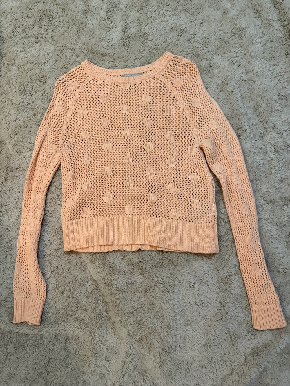 Banana Republic Peach Open-Weave Polka Dot Crew Sweater